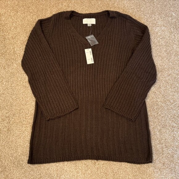 Bundle Women's 14/16 Avenue Plus V-Neck Tunic Pullover Sweaters Blue & NWT Brown - Picture 2 of 3